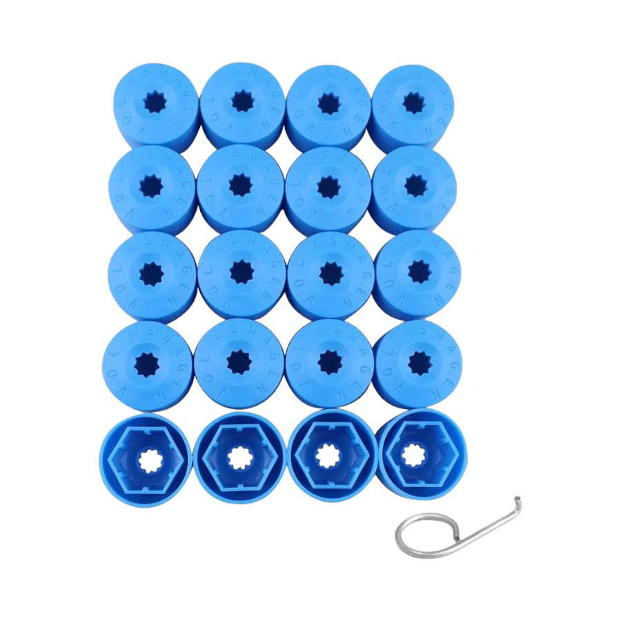VW 17mm Anti-Theft Wheel Nut Covers including Tool (Blue)