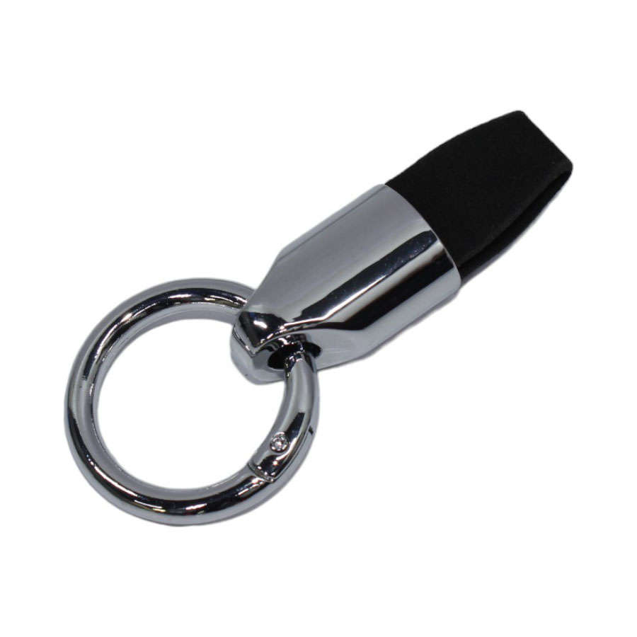 Chrome Silver Keyring with Black Leather Strap
