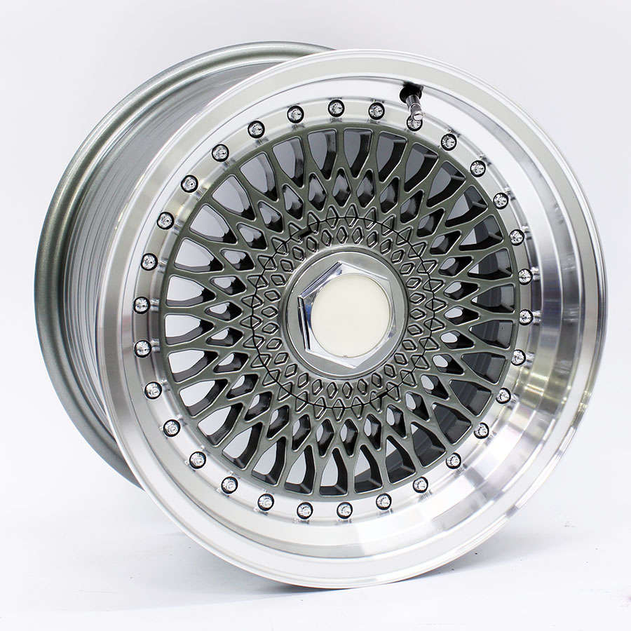 15" M7517 4/100 &amp; 4/108 Gunmetal Machine Lip Alloy Wheels