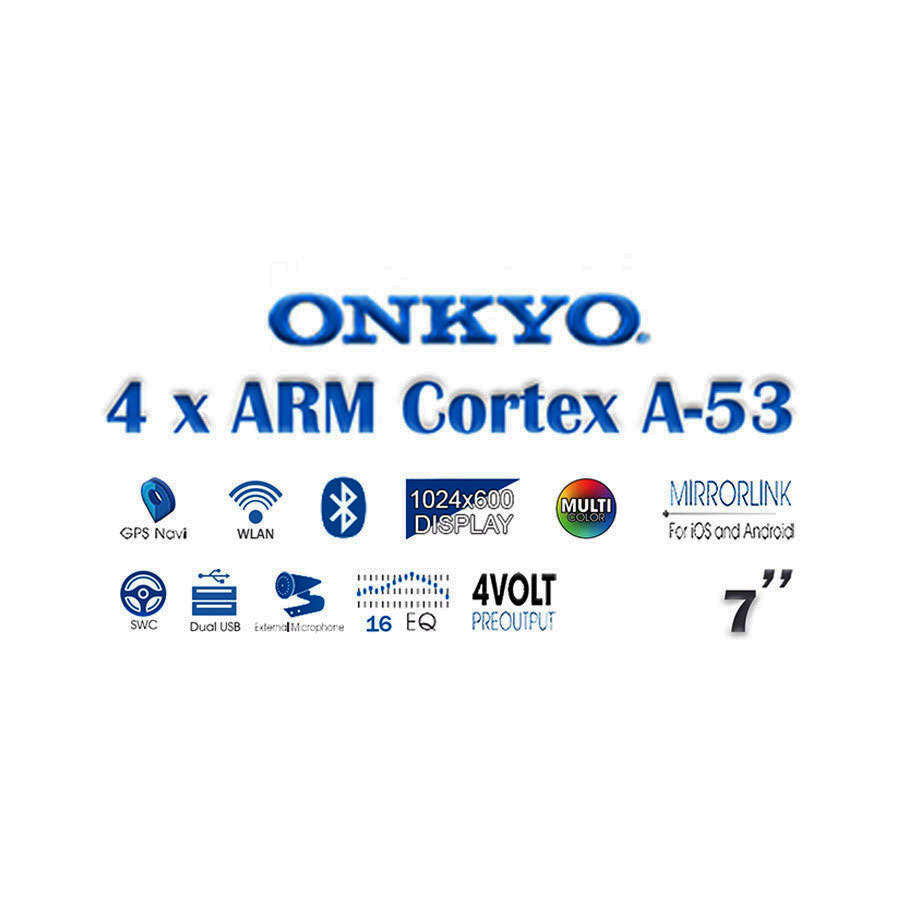ONKYO 7 Android Car Stereo X-QD1100-A7Z with 4 x ARM Cortex A-53 Processor, GPS, Bluetooth, an...