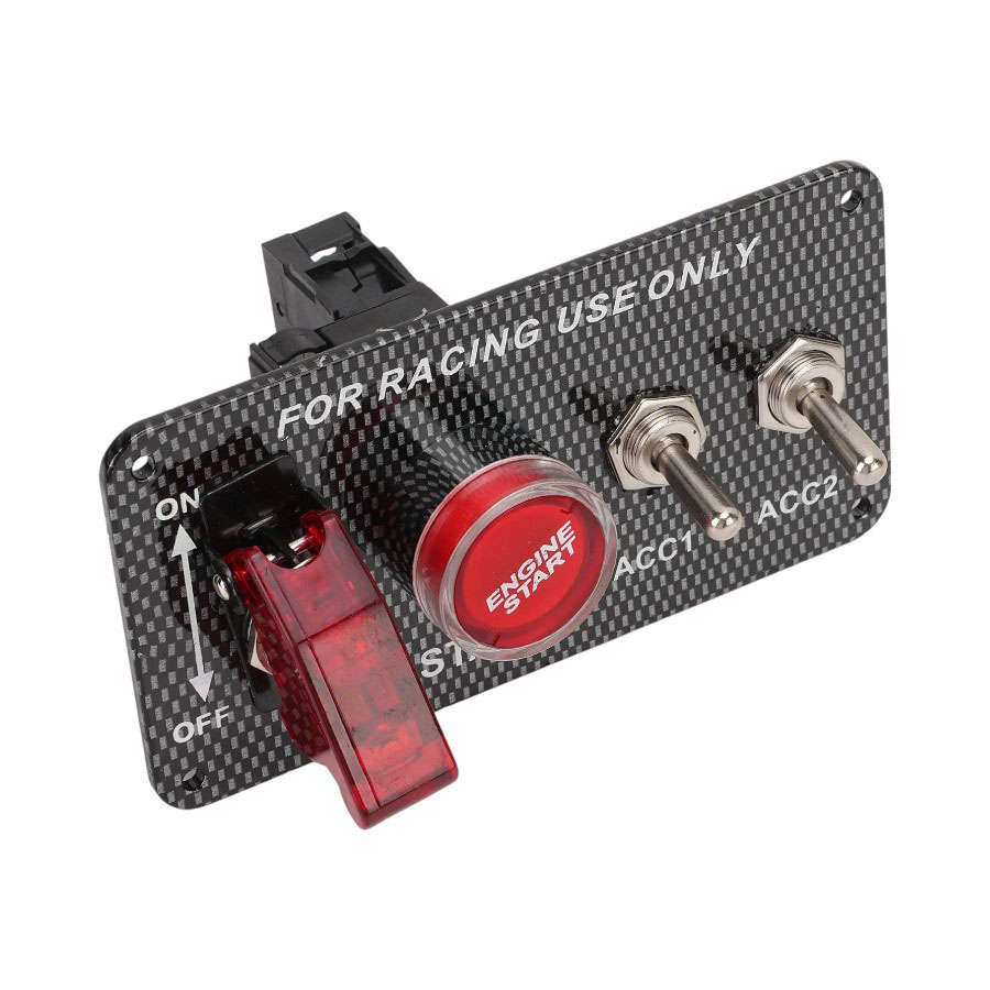 Carbon Fibre Look Switch Panel - Double Toggle + Ignition Start Button