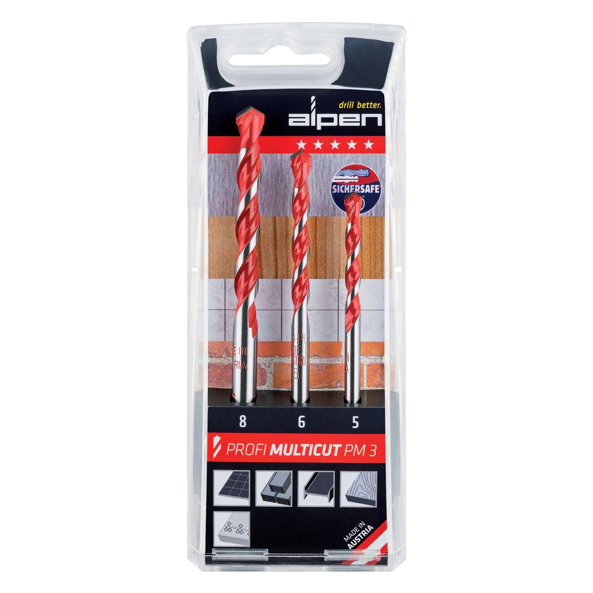 Alpen - Multicut Drill Bit Set 3 Piece 5.6.8 mm - Alpen - Multicut Drill Bit Set 3 Piece 5.6.8 mm