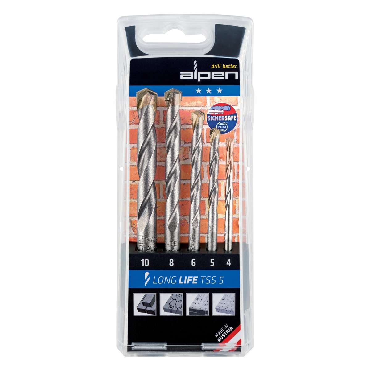 Alpen - Masonry Drill Bit Set 5 Piece Long Life 4 5 6 8 10 - Alpen - Masonry Drill Bit Set 5 Piec...
