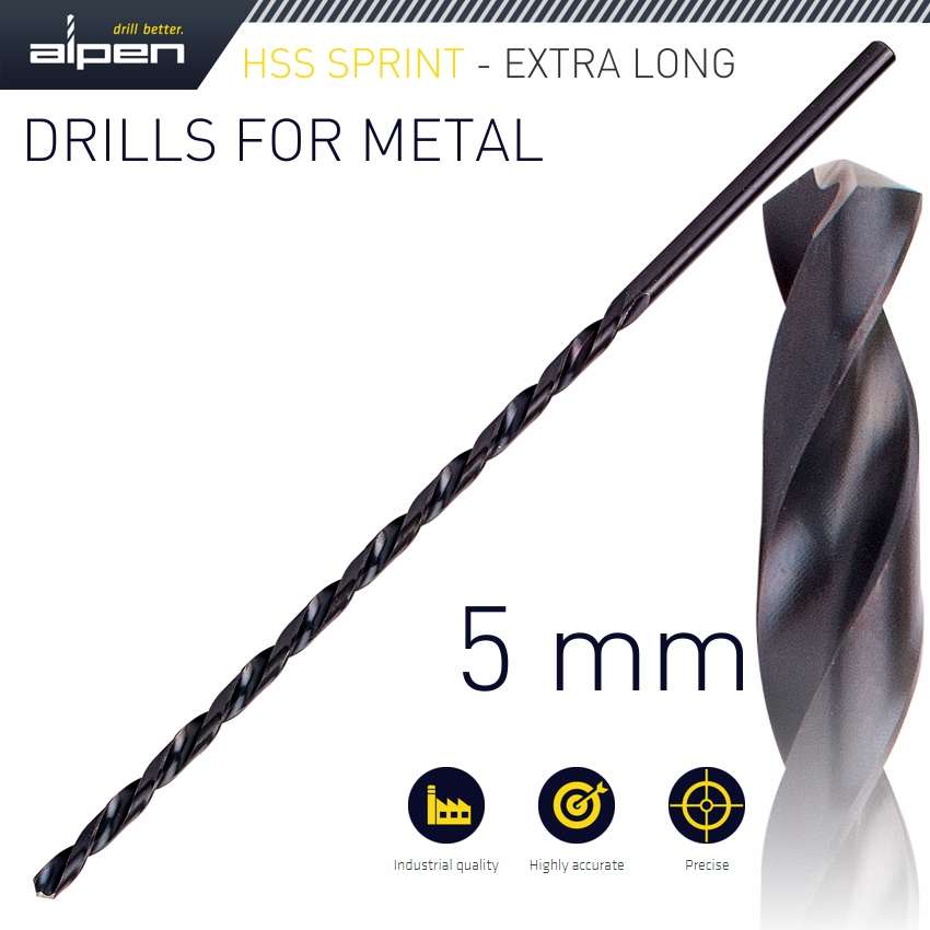 Alpen - Hss Drill Bit 5mm 195 X 135 Extra Long - Alpen - Hss Drill Bit 5mm 195 X 135 Extra Long