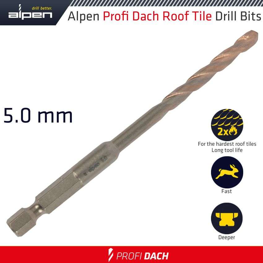 Alpen - Roof Tile Drill Bit Hex 5.0mm 1/Pack - Alpen - Roof Tile Drill Bit Hex 5.0mm 1/Pack