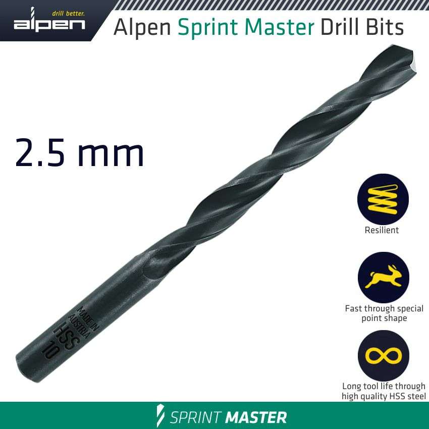 Alpen - HSS Sprint Master Drill Bit 2.5mm 1/Pack - Alpen - HSS Sprint Master Drill Bit 2.5mm 1/Pack