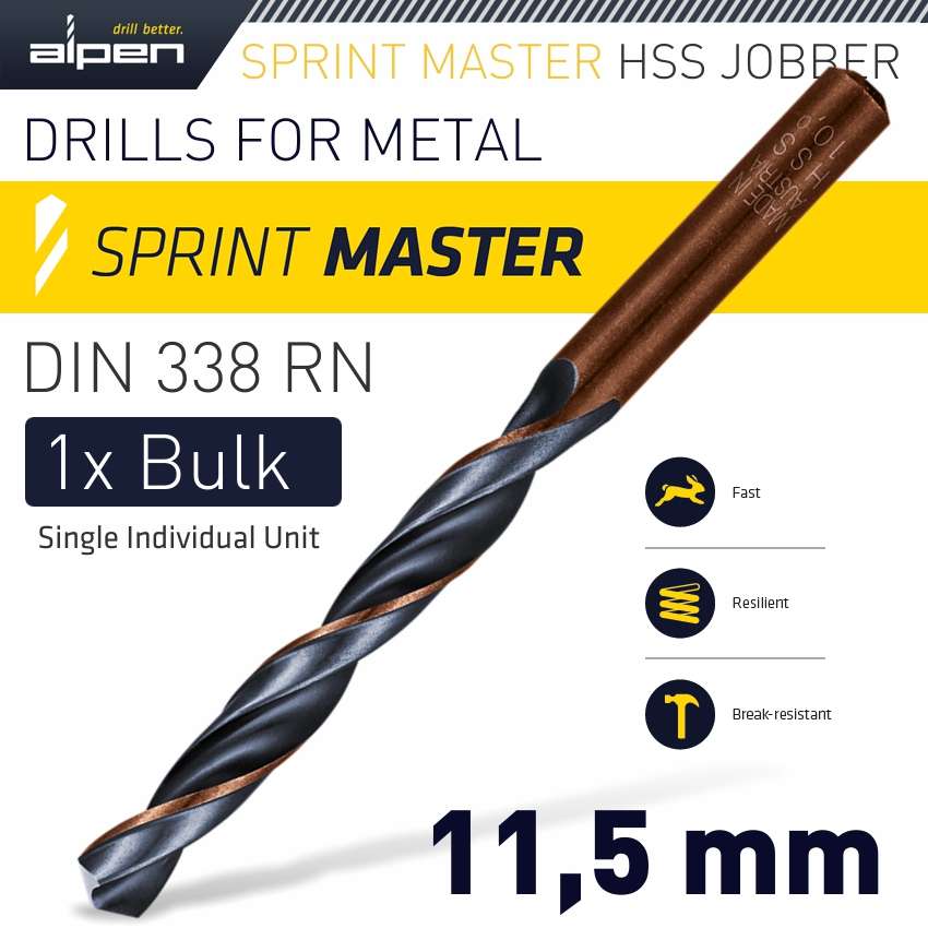Alpen - Sprint Master Din 338 11.5mm Bulk Ind Pack - Alpen - Sprint Master Din 338 11.5mm Bulk In...