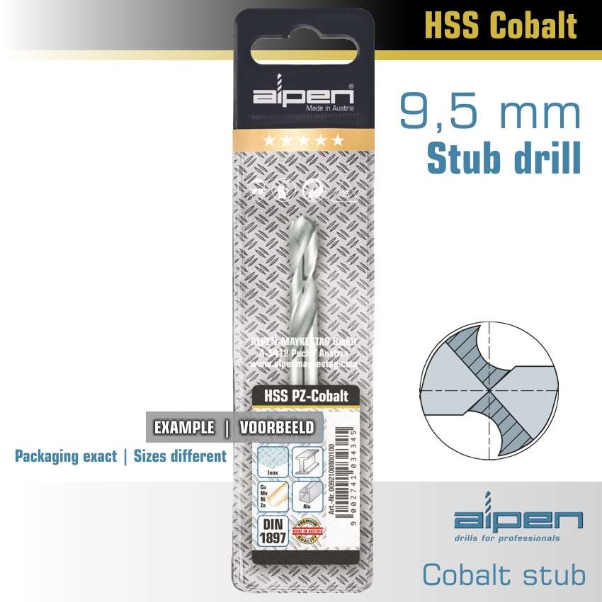 Alpen - Cobalt Drill Bit Short Pouch 9.5mm - Alpen - Cobalt Drill Bit Short Pouch 9.5mm