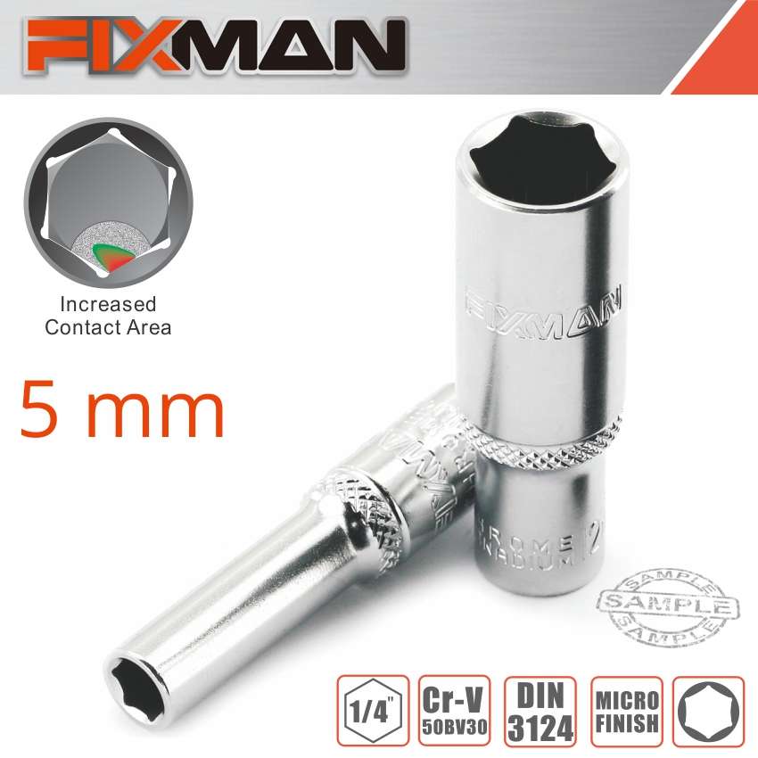 Fixman 1/4" Dr Deep Socket 5mm - Fixman 1/4" Dr Deep Socket 5mm