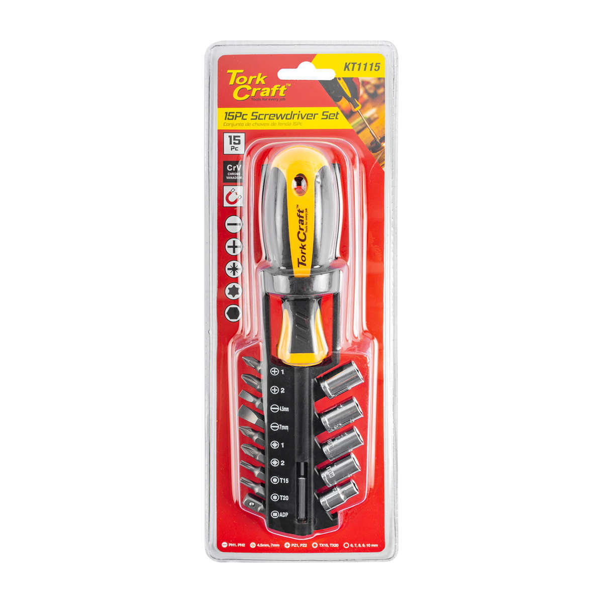 Tork Craft - Screwdriver Set 15 Piece with Bits Sockets & Belt Clip - Tork Craft - Screwdriver Se...