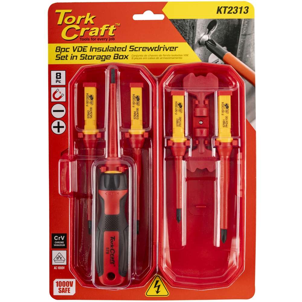 Tork Craft - 8pc Ub Screwdriver Set Vde Insulated C/W Storage Box - Tork Craft - 8pc Ub Screwdriv...