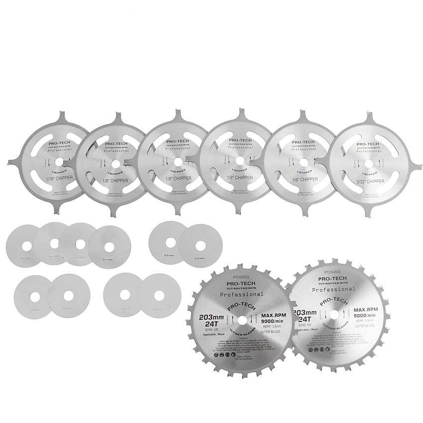 Pro-Tech - Dado Set - 230mm x 15.88 x 24T 4 x 1/8" 3/32"1/16" Chip 27.5mm - Pro-Tech - Dado Set -...