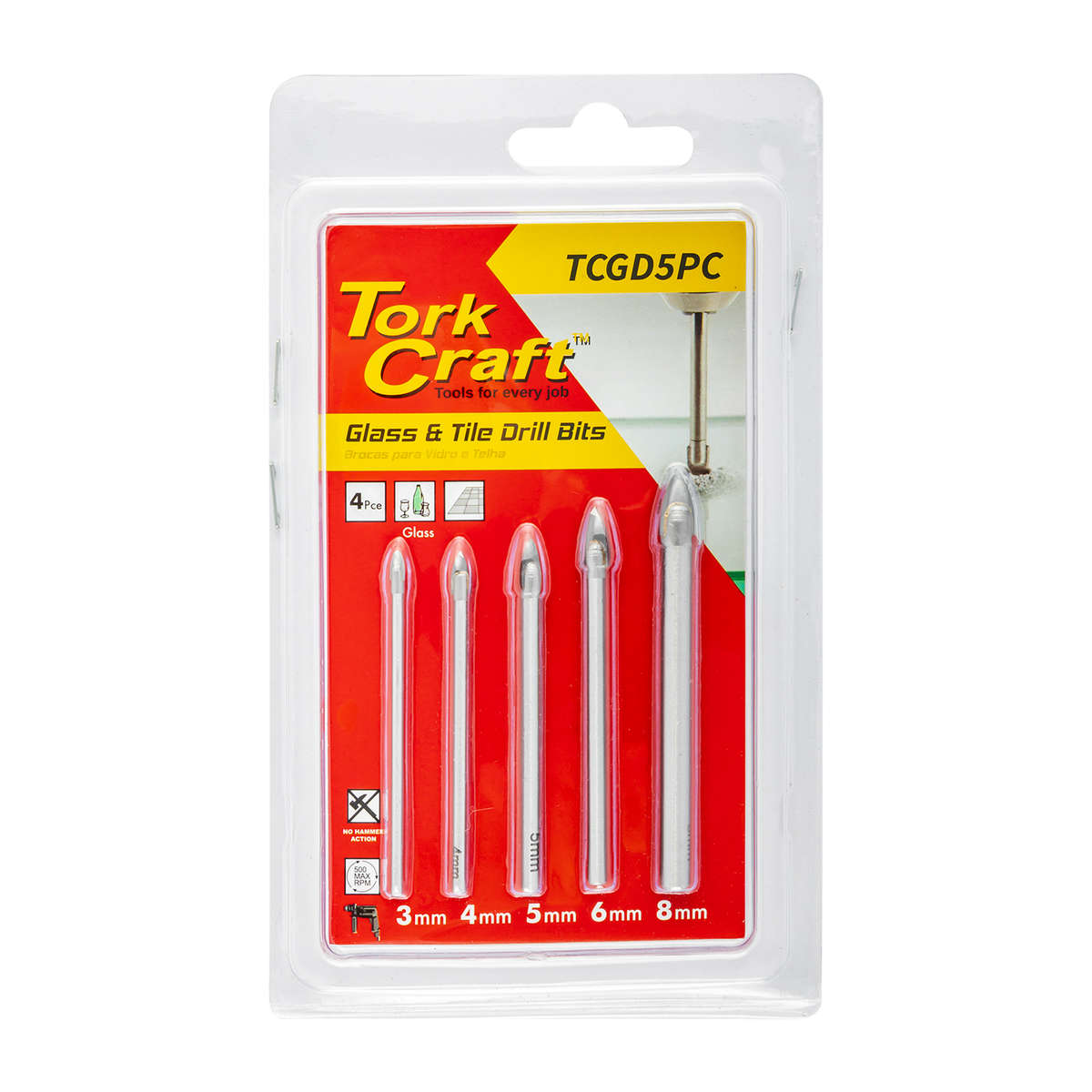 Tork Craft - Glass & Tile Drill Bit Set 5 Pce 3/4/5/6/8 - Tork Craft - Glass & Tile Drill Bit Set...