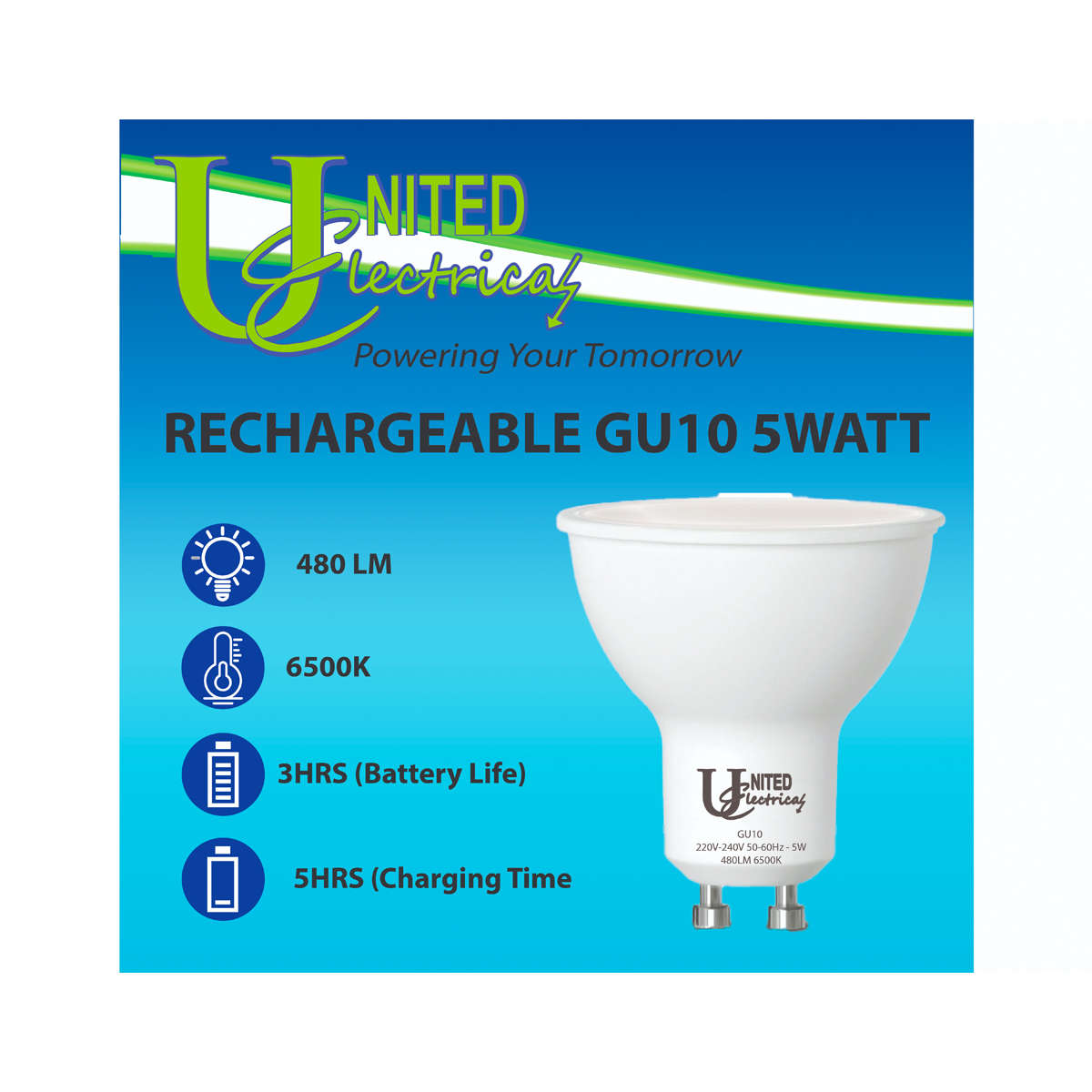UNITED ELECTRICAL - United - Electrical Globe Rechargeable Gu10 5W - UNITED ELECTRICAL - United -...