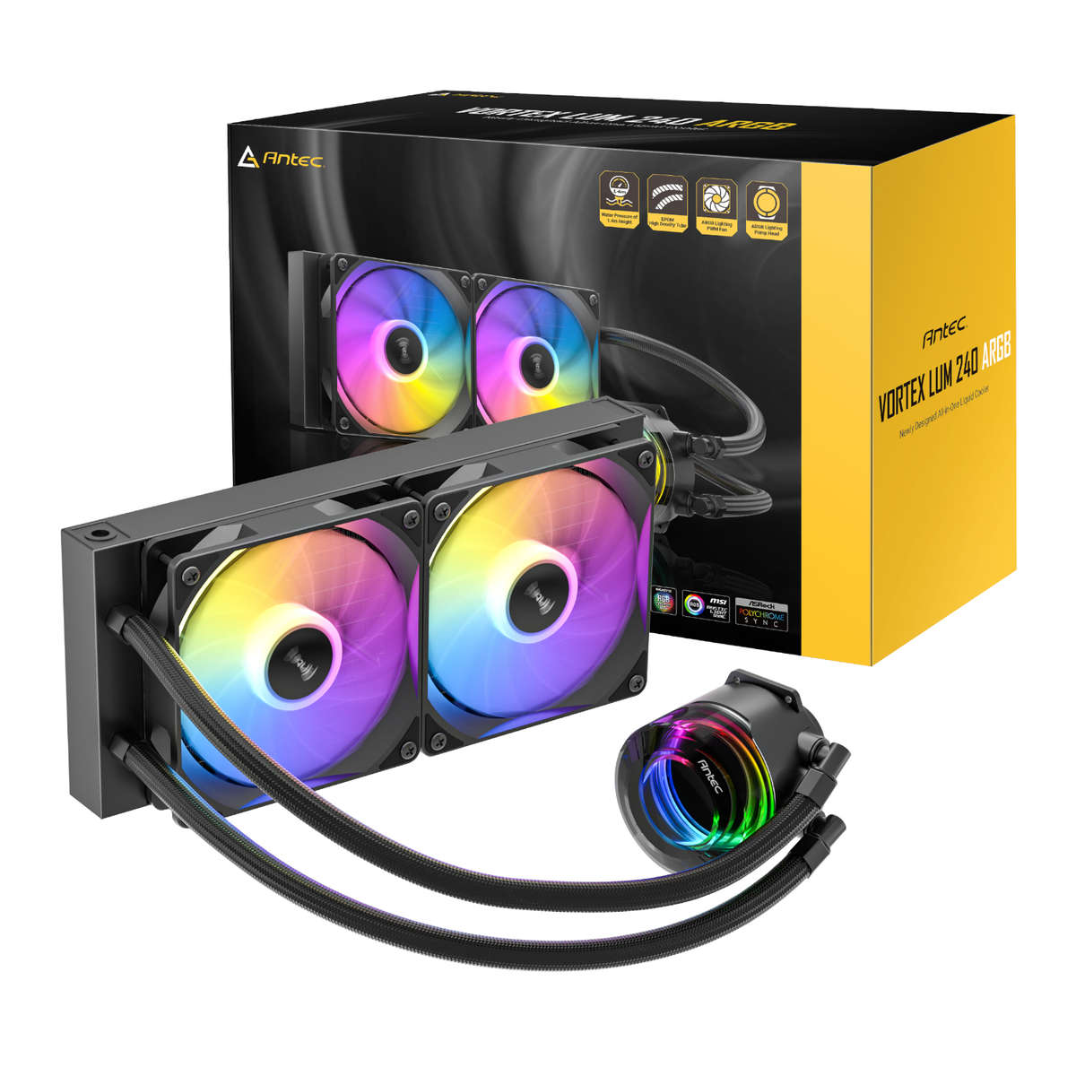 Antec - Vortex LUM 240 ARGB AIO CPU Liquid Cooler  Black - Antec - Vortex LUM 240 ARGB AIO CPU...