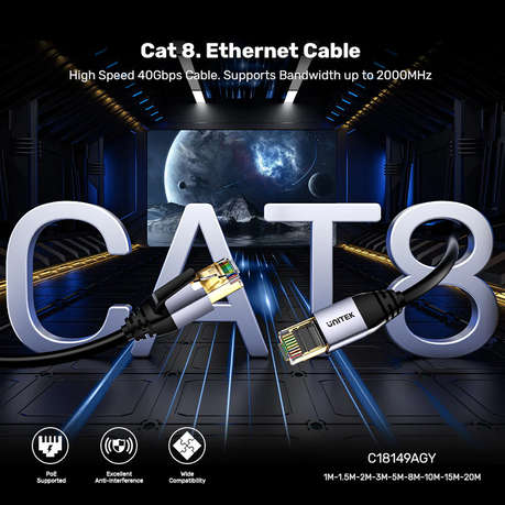 Unitek - Cat8 Ethernet bandwidth 2000MHz speed up to 40Gbps 2m M2M cable - Unitek - Cat8 Ethernet...