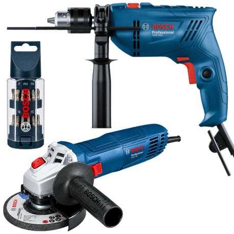 Bosch - Corded Drill & Angle Grinder with 25Pce Screwdriver Bit Set - Bosch - Corded Drill & Angl...