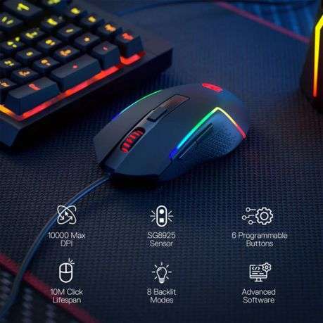 Redragon - Trident 10000DPI 6-Button RGB Gaming Mouse - Black - Redragon - Trident 10000DPI 6-But...