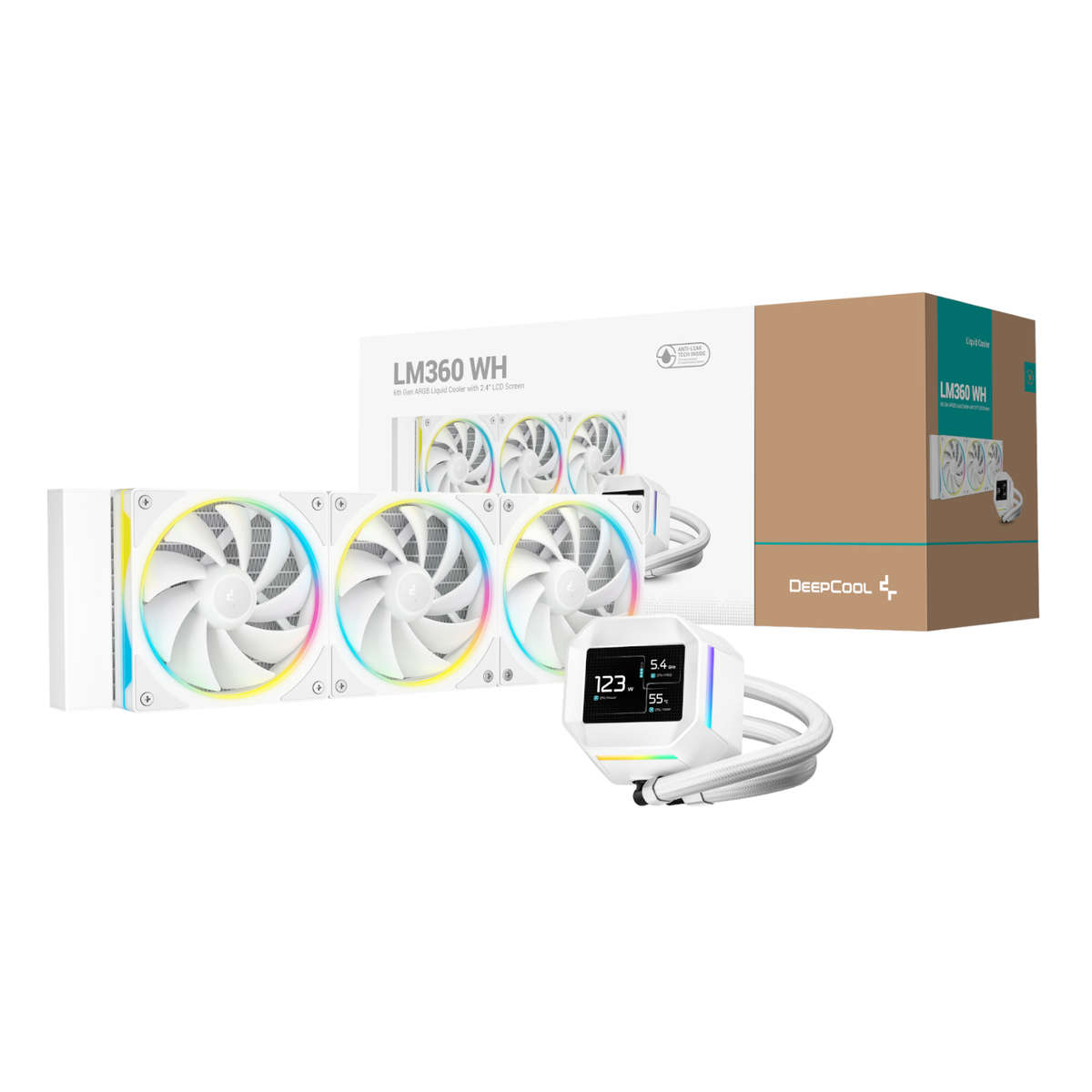 DeepCool LM360 ARGB 360mm AIO CPU Liquid Cooler - White - DeepCool LM360 ARGB 360mm AIO CPU Liqui...