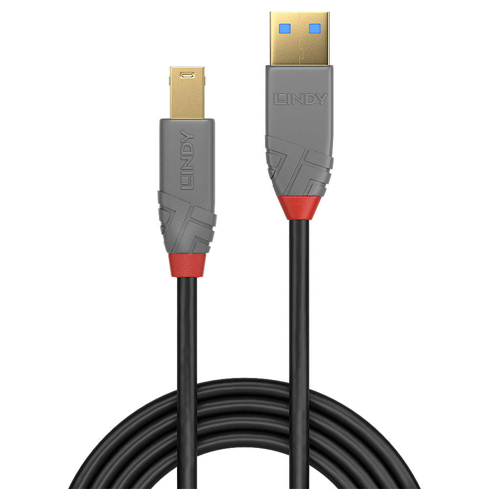 Lindy - 5M Usb3.0 Am-Bm Black Cable Anthra (36744) - Lindy - 5M Usb3.0 Am-Bm Black Cable Anthra (...
