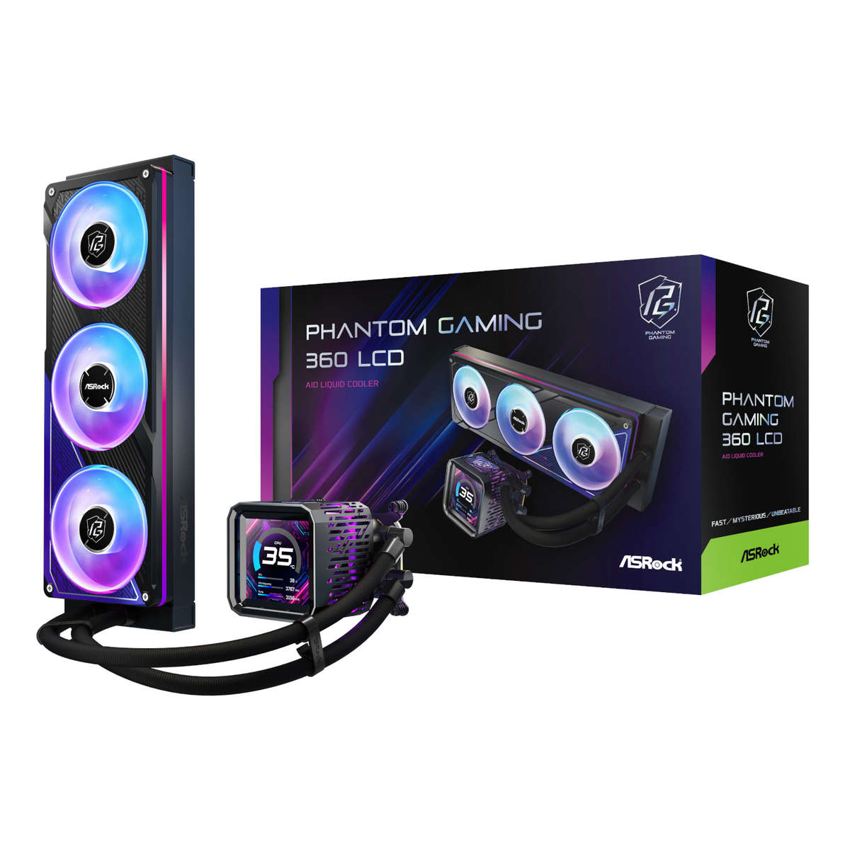 Asus - ASRock - Asus - ASRock - Phantom Gaming 360 LCD All-in-one Liquid CPU Cooler - Black - Asu...