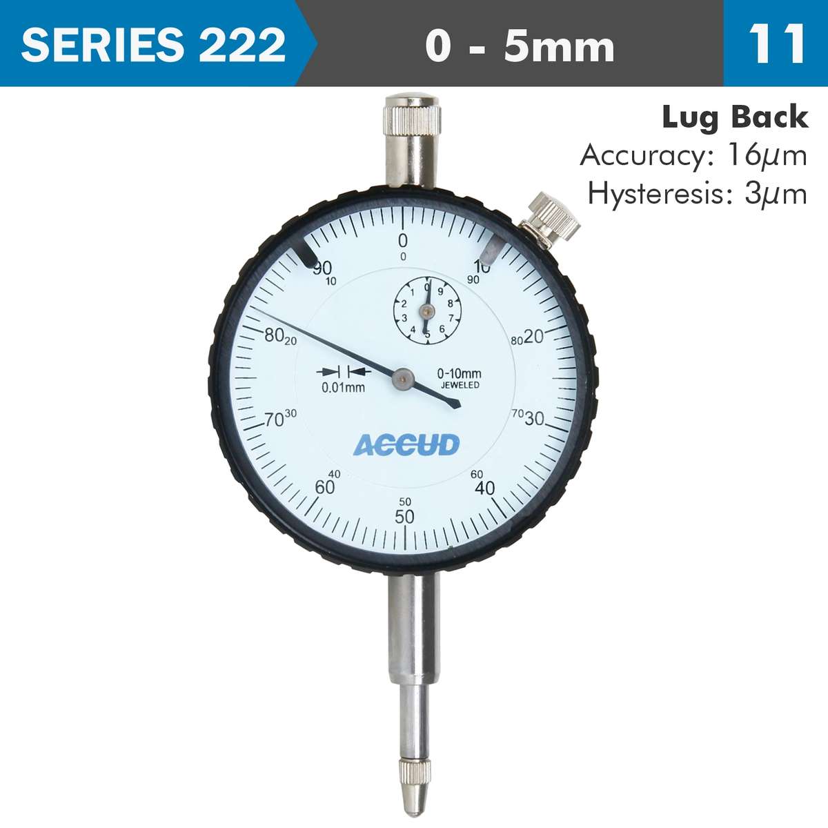 ACCUD - Dial Indicator 5mm 0.01mm Grad. Lug Back - ACCUD - Dial Indicator 5mm 0.01mm Grad. Lug Back