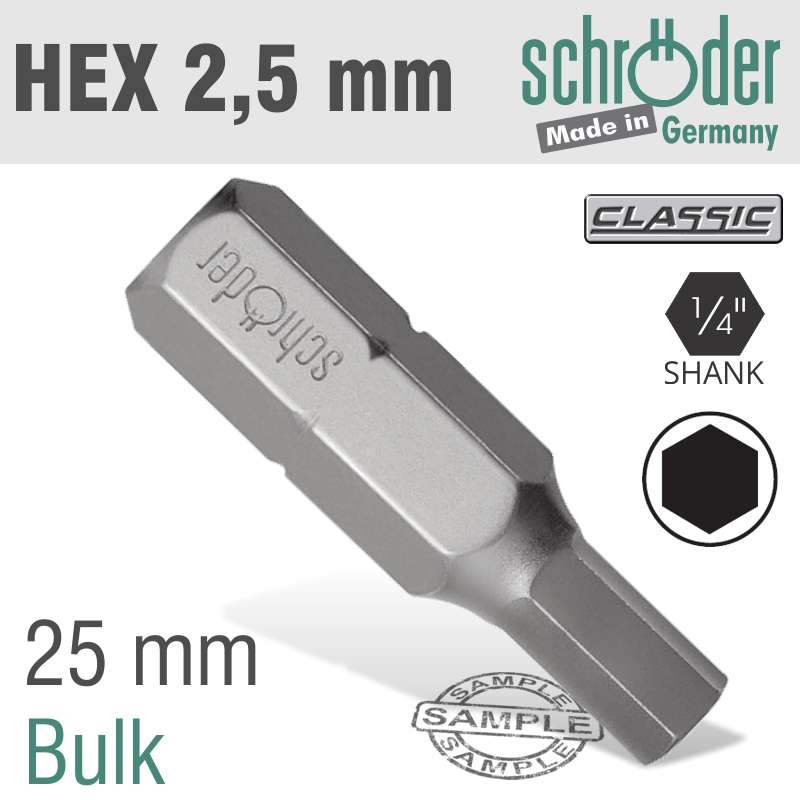 SCHRODER - Hex/Allen Ins.bit 2.5mm Bulk - SCHRODER - Hex/Allen Ins.bit 2.5mm Bulk