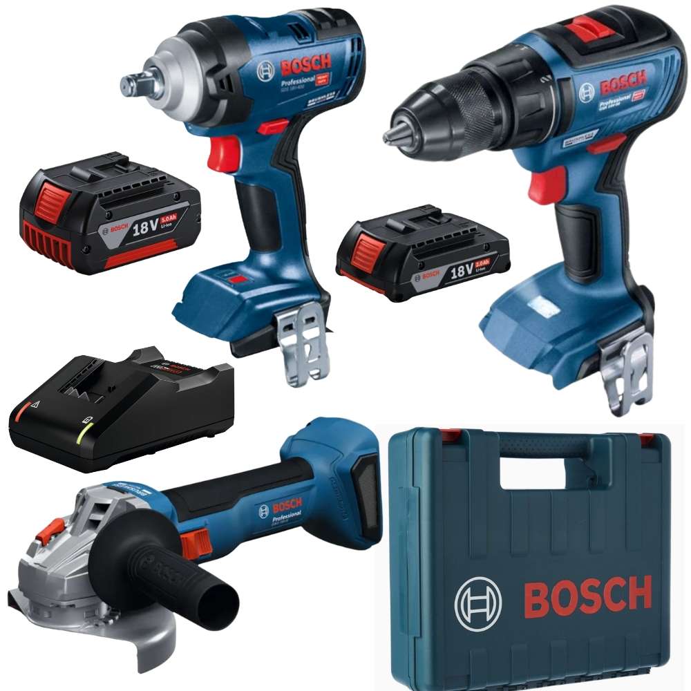 Bosch - Cordless Impact Wrench, Drill and Grinder with Batteries & Charger - Bosch - Cordless Imp...