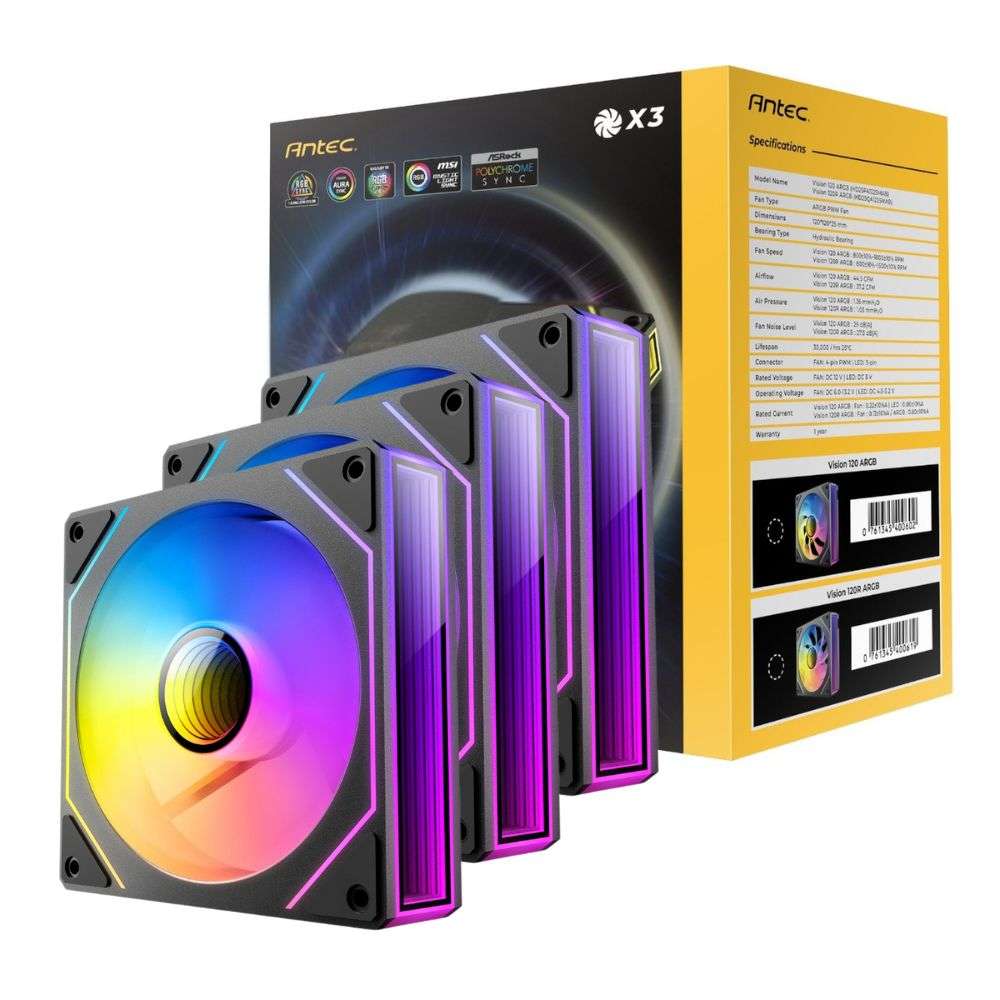Antec - Vision PWM 120mm ARGB Reverse Infinity Mirror Case Fan 3 Pack - Antec - Vision PWM 120mm ...