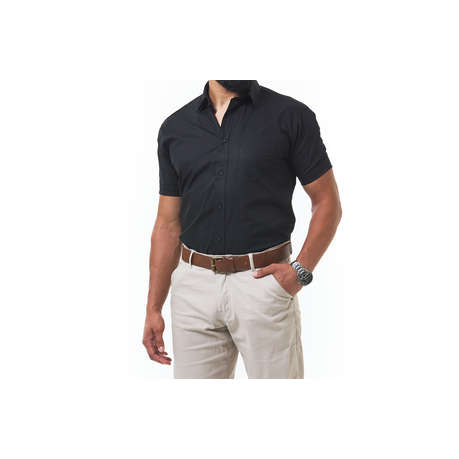 Dromex 100% Cotton Short Sleeve Formal Shirt - Black - M - Dromex 100% Cotton Short Sleeve Formal...