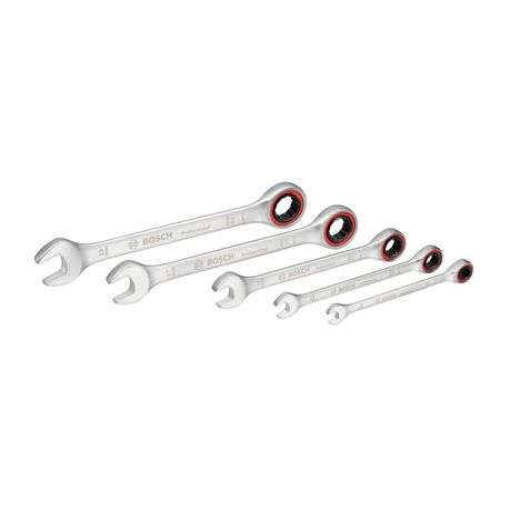 Bosch - 5-piece Ratchet Spanner Set Silver Satin - Bosch - 5-piece Ratchet Spanner Set Silver Satin