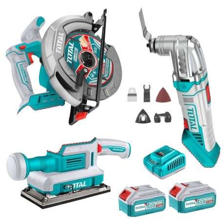 Total Tools - Cordless Saw, Multi-Tool & Sander, 2x 4Ah Batteries & Charger - Total Tools - Cordl...