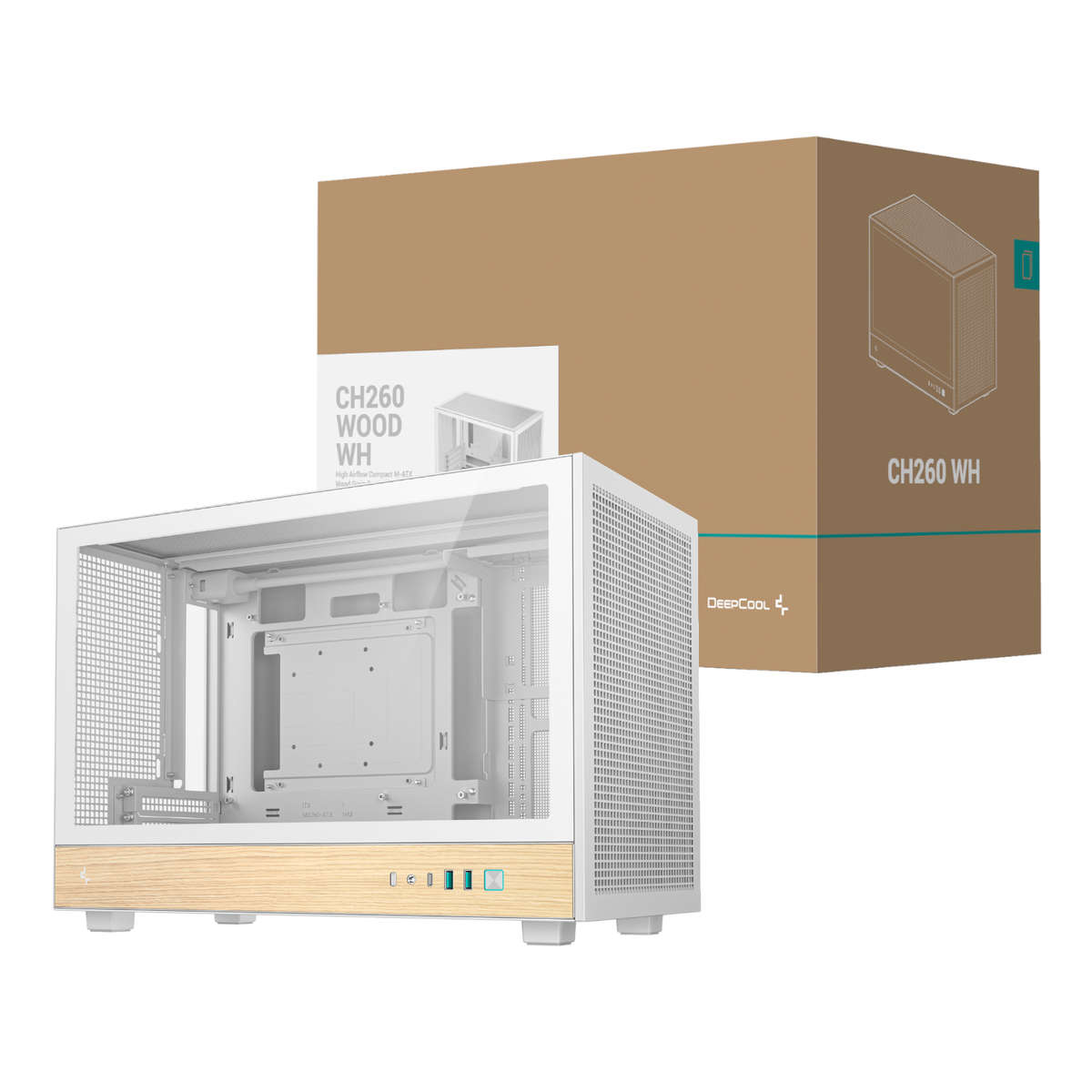 DEEPCOOL - CH260 Wood mATX Gaming Chassis White - DEEPCOOL - CH260 Wood mATX Gaming Chassis White
