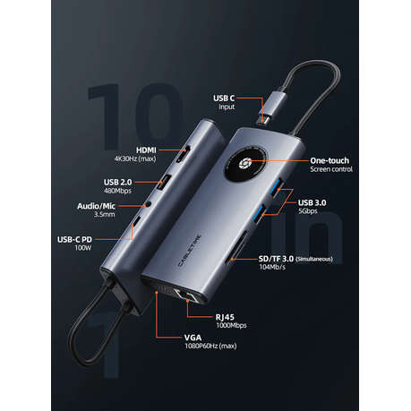 Cabletime - 10 In 1 Multi USB C Hub Adapter 4K with VGA and HDMI Ethernet - Cabletime - 10 In 1 M...