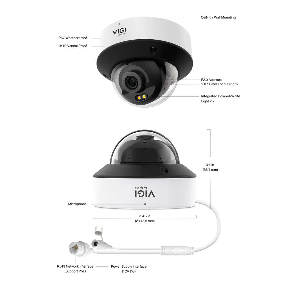 Tp-Link - Vigi Dome IP Camera 2MP Full Color 2.8mm - Tp-Link - Vigi Dome IP Camera 2MP Full Color...