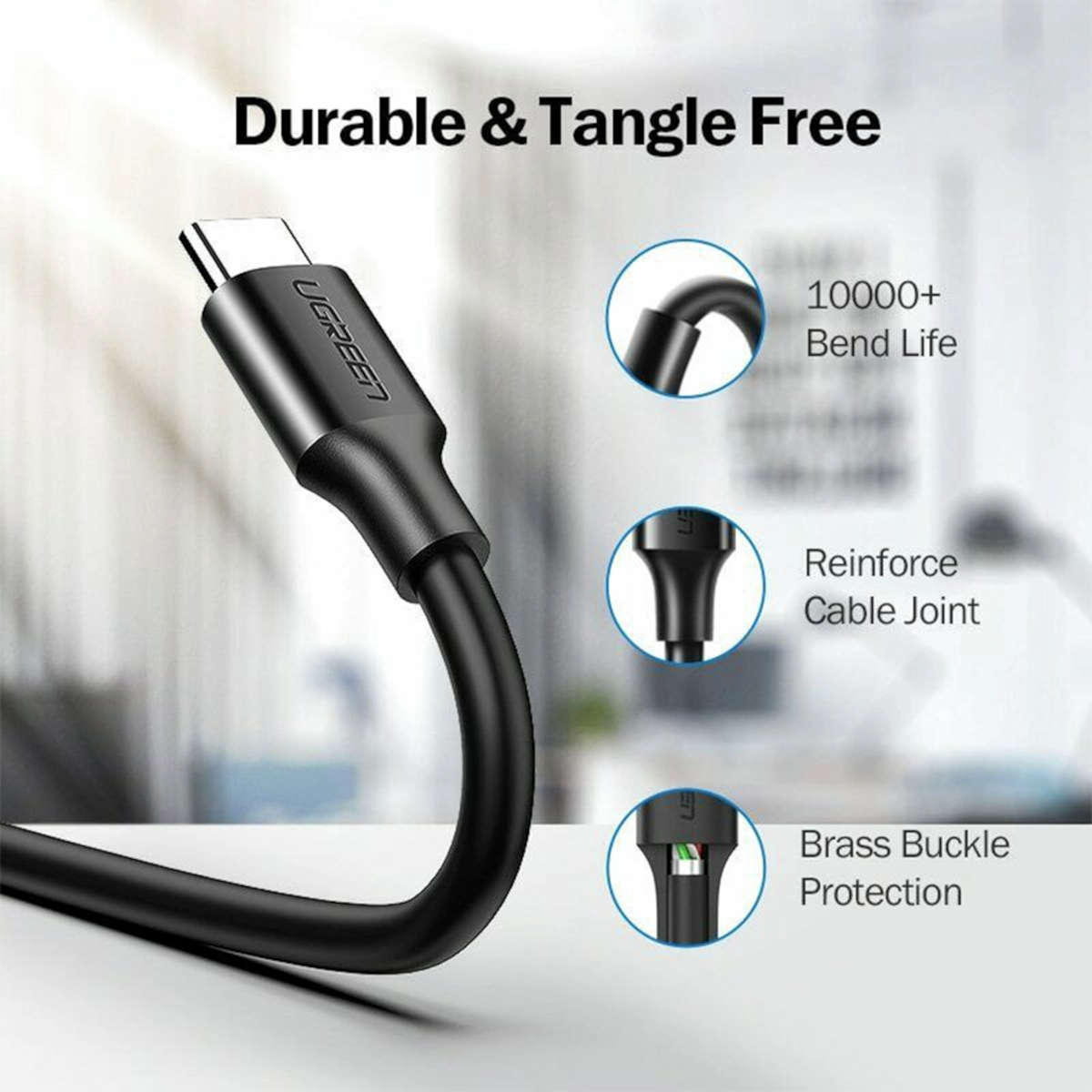 Ugreen - Type-C to USB-A 3.0 Cable 1.5m  Fast Charging 3A, 5Gbps Sync  Black - Ugreen - Typ...