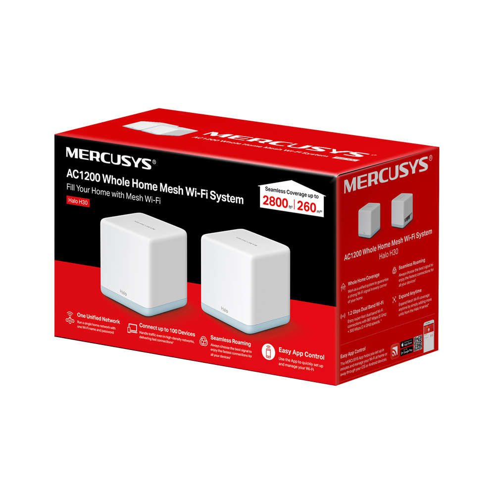 Mercusys - Halo H30(2-pack) AC1200 Whole Home Mesh Wi-Fi System - Mercusys - Halo H30(2-pack) AC1...
