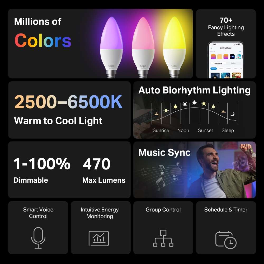 Tp-Link - Tapo L430C E14 Smart Wi-Fi Light Bulb (1-Pack) - Tp-Link - Tapo L430C E14 Smart Wi-Fi L...