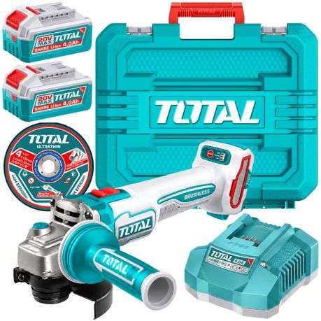 Total tools - Cordless Angle Grinder with 2x5Ah Batteries, Charger & Discs - Total tools - Cordle...