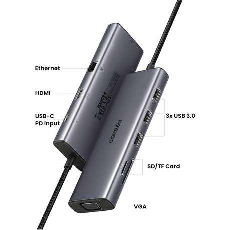 Ugreen - 9-in-1 Type-C Hub | HDMI | VGA | LAN | SD/TF | 100W PD | USB3.0 - Ugreen - 9-in-1 Type-C...