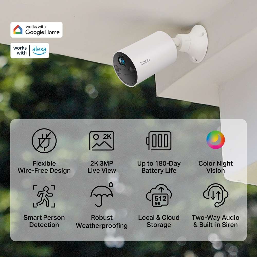 Tp-Link - Tapo Tc82 3MP Smart Wire-Free Indoor/Outdoor Security Camera With Colour Night Vision -...