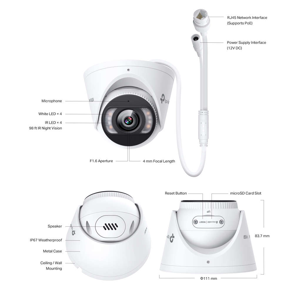 Tp-Link - Vigi Insight S445 4MP Full-Colour Turret Network Camera - Tp-Link - Vigi Insight S445 4...