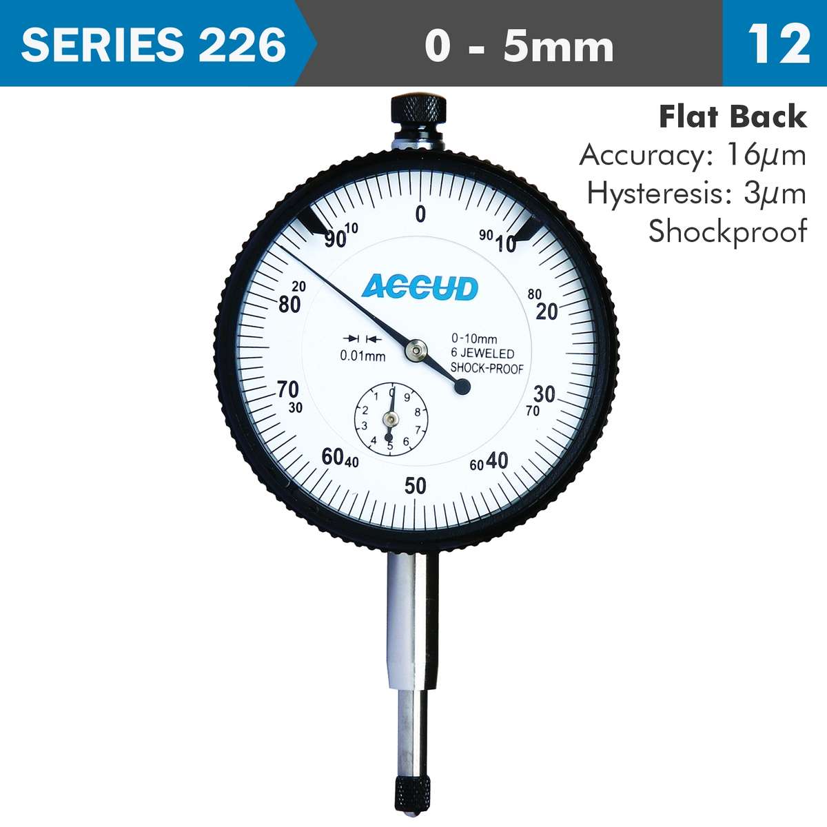 ACCUD - Shockproof Dial Indicator Flat Back 5mm - ACCUD - Shockproof Dial Indicator Flat Back 5mm