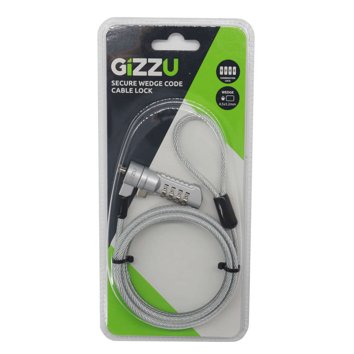 Gizzu - Secure Wedge Code Cable Lock 1.8m - Gizzu - Secure Wedge Code Cable Lock 1.8m