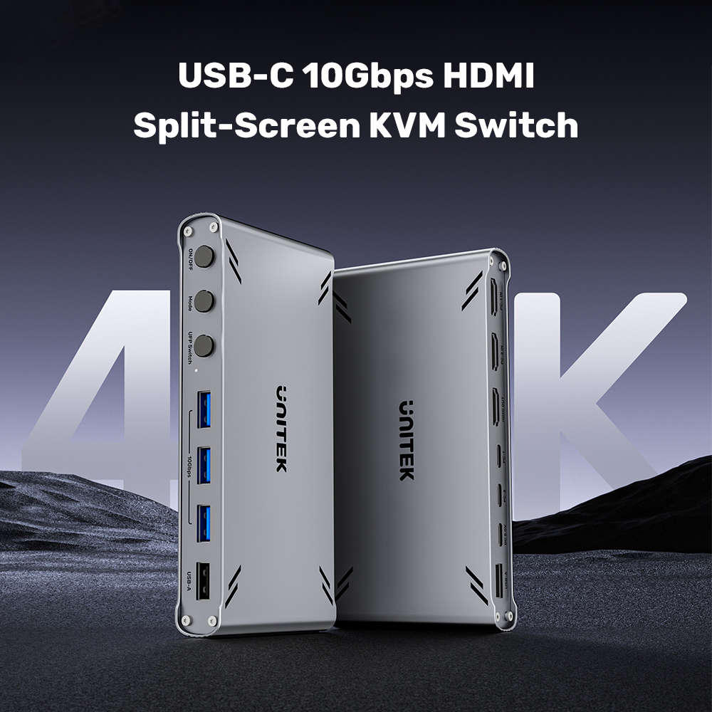 Unitek - D1118A USB Type-C 10Gbps 4K @30Hz HDMI Split-Screen Kvm Switch - Unitek - D1118A USB Typ...