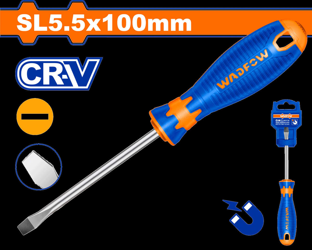 Wadfow - Slotted Screwdriver with Magnetised Tip - 5.5 x 100mm - Wadfow - Slotted Screwdriver wit...