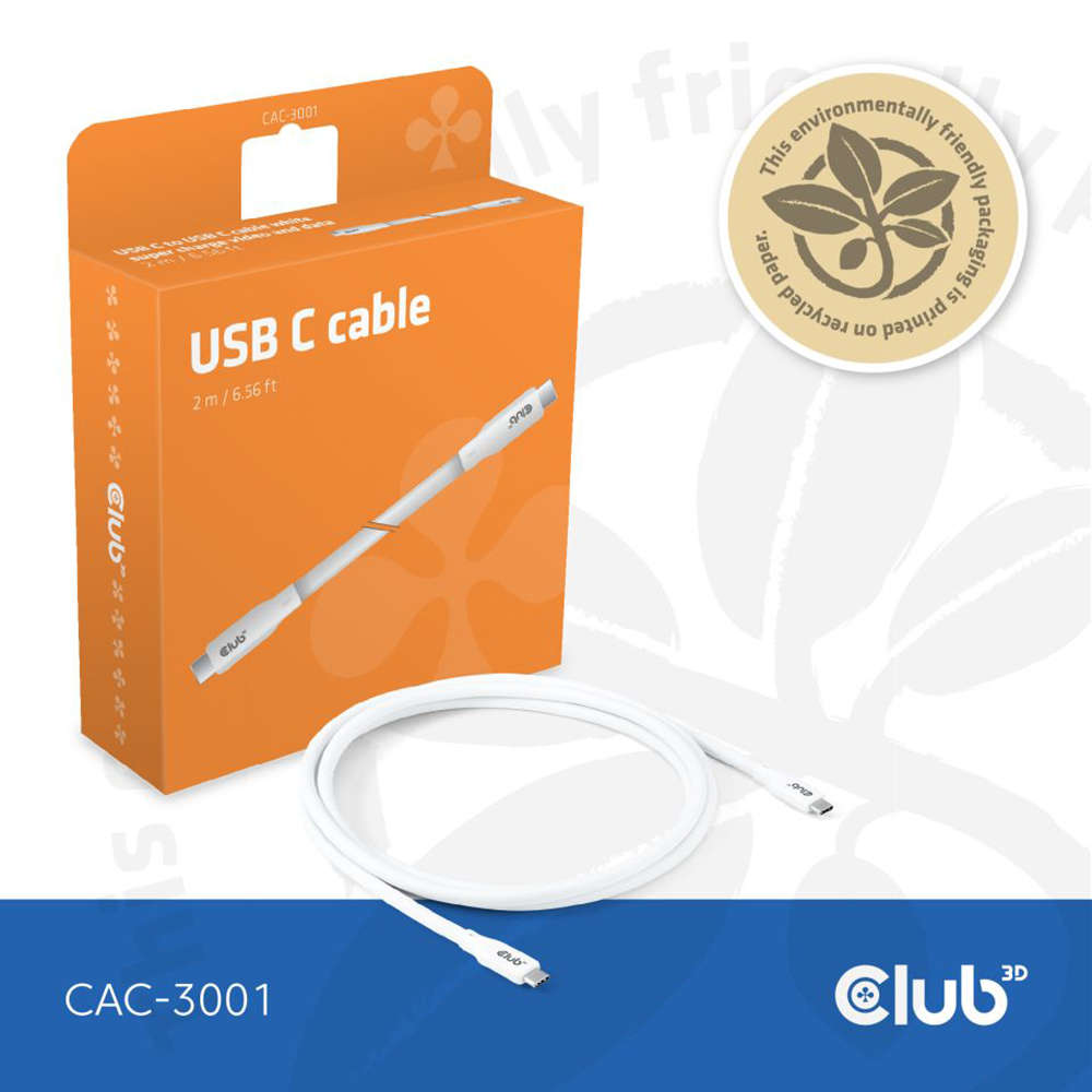 CLUB3D - 2M Usb4 Gen2X2 Type-C Bi-Directional White Cable - CLUB3D - 2M Usb4 Gen2X2 Type-C Bi-Dir...