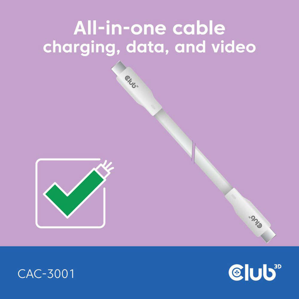 CLUB3D - 2M Usb4 Gen2X2 Type-C Bi-Directional White Cable - CLUB3D - 2M Usb4 Gen2X2 Type-C Bi-Dir...
