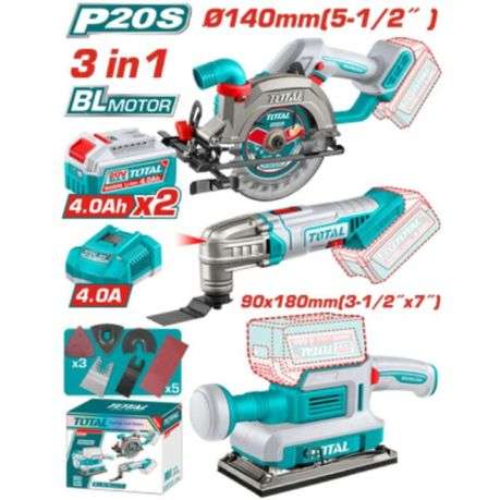 Total Tools - Cordless Saw, Multi-Tool & Sander, 2x 4Ah Batteries & Charger - Total Tools - Cordl...