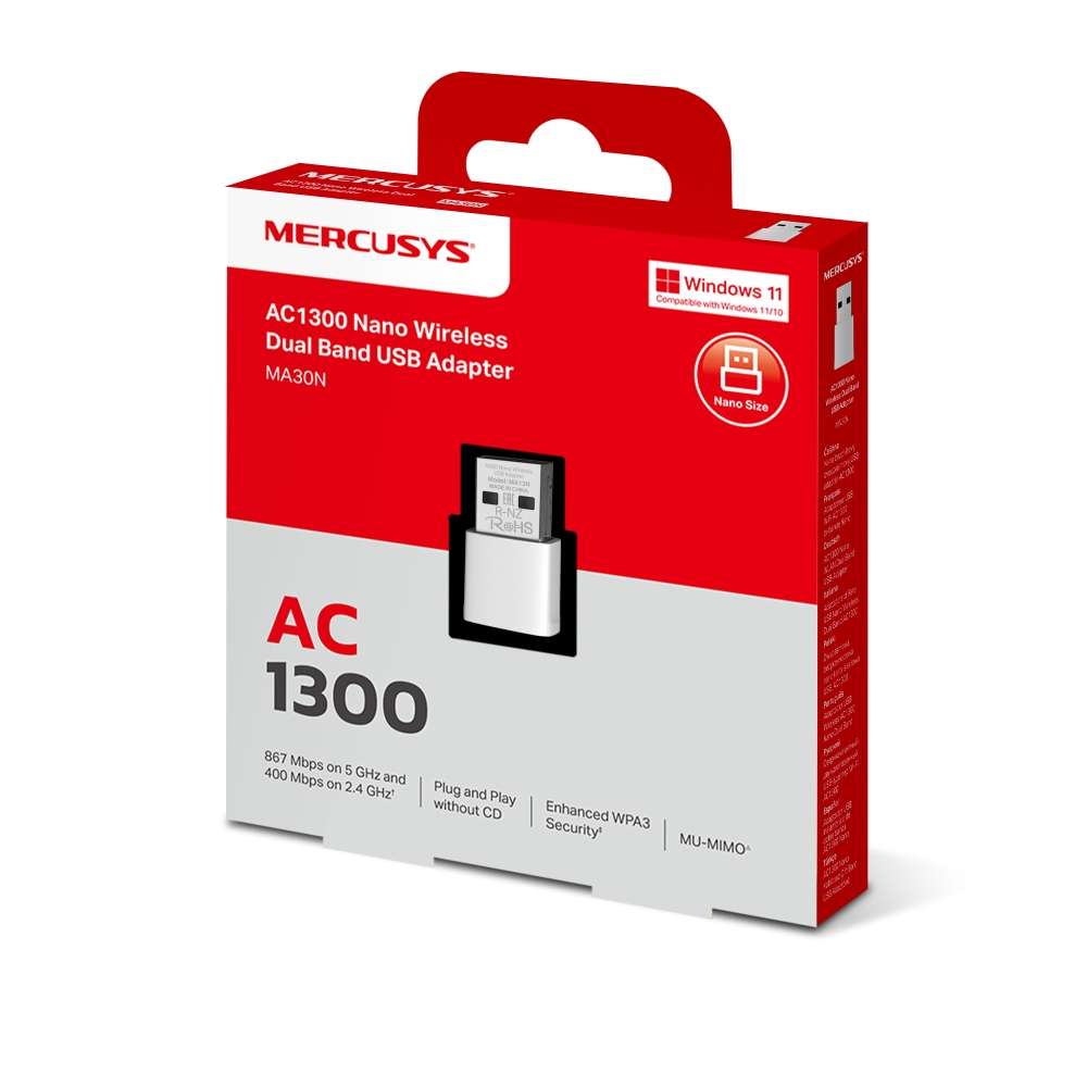 Mercusys - MA30N AC1300 Nano Wireless Dual Band USB Adapter - Mercusys - MA30N AC1300 Nano Wirele...
